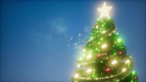 Animated Festive Christmas Tree with Sparkling Lights Background