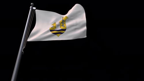 3D Waving Flag with Coat of Arms on Black Background