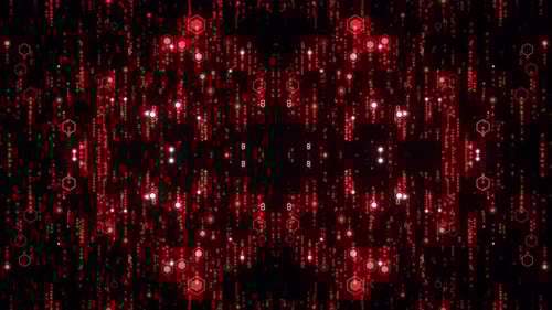 Futuristic Red Digital Stream Hexagon Background Loop