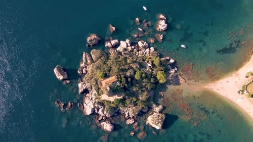 Taormina Sicily Isola Bella Beach From the Sky Aerial View Voer the Island and the Beach By Taormina