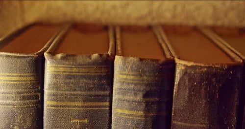 Stubs of Old Dusty Books on a Shelf Battered Used Library