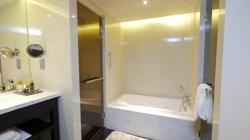 Modern Bathroom Interior with Shower and Tub