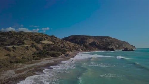Aerial Top View Waves Break on Beach