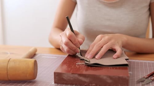 Leather Crafting, Artisan Working on Leather Project
