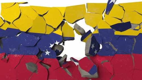 Destroying Wall with Painted Flag of Venezuela