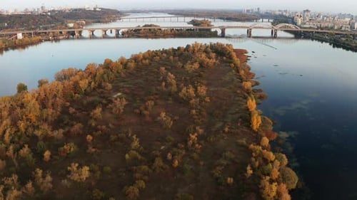 Aerial View of the Bridge Over the Dnieper River, Kiev, Ukraine.