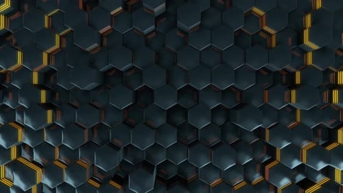 Fond abstrait industriel sombre avec des polygones hexagonaux et des cellules technologiques