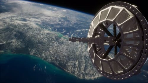 Futuristic Space Satellite Orbiting the Earth