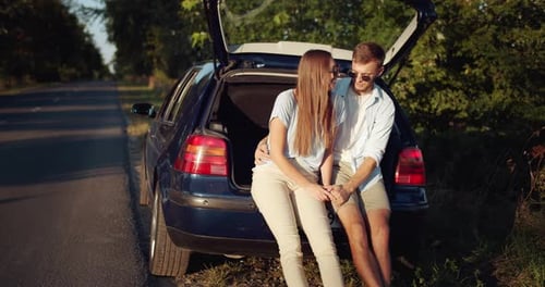 Romantic Couple Enjoying Road Trip Together