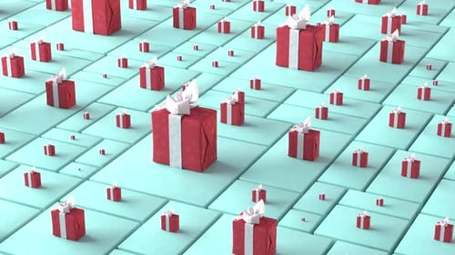 Many red gift boxes. Valentine's day, Christmas or celebration concept. 3d animation loop