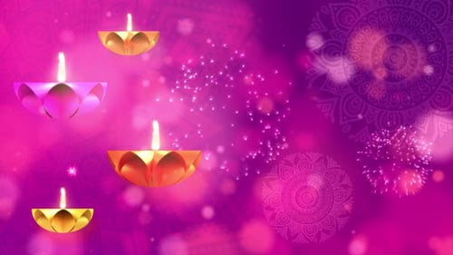 Festive Diwali Lamps Background with Mandalas and Particles