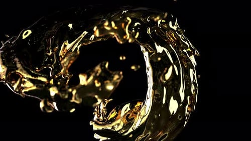 Golden Liquid Flowing on Black Background