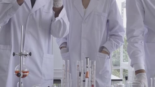 Scientists Discussing Experiment in Laboratory