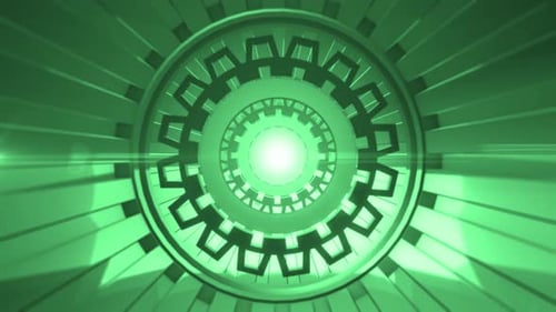 Futuristic Green Concentric Gears Abstract Tunnel Background Loop