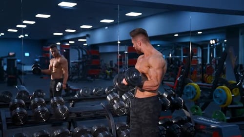 Muscular Man Lifting Weights in Gym