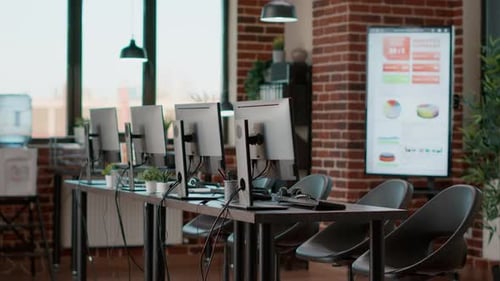 Empty Workstation with Customer Service Technology on Desk