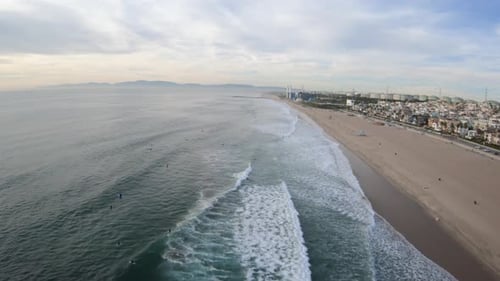 Marine Street Beach Manhattan Beach California Usa Aerial Overhead Above Coastline