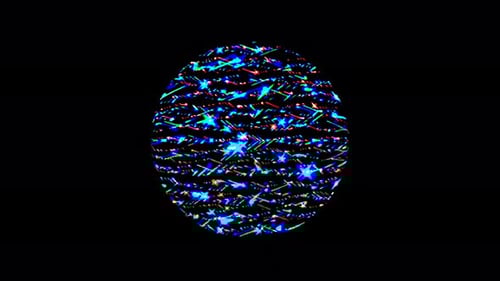 animated round shape of multicolor flashing lights, on a black background