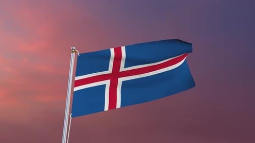 Iceland National Flag Waving in the Wind