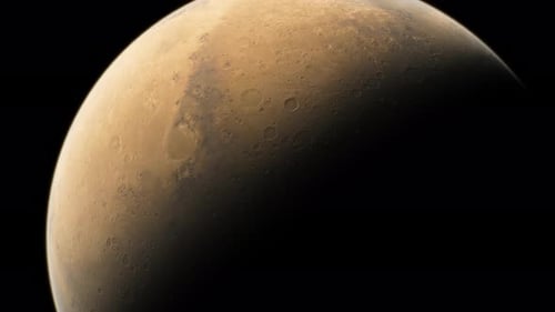 Realistic Planet Mars Rotating Slowly in Dark Outer Space