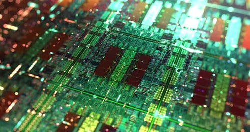 Futuristic Microchip Processor Circuit Board Animation
