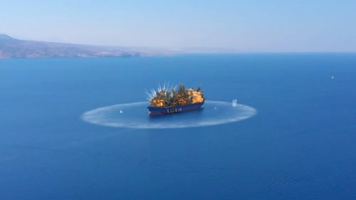 Aerial View of Burning Cargo Ship Explosion
