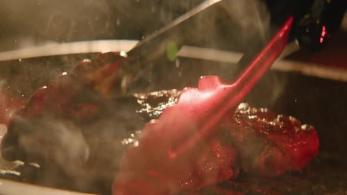 a Chef Preparing Steak Close-up