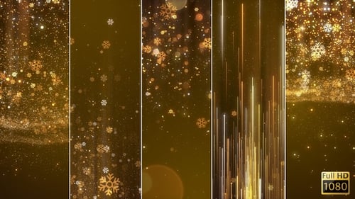 Golden Sparkling Snowflakes and Particles Christmas Background