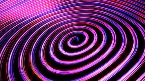 Glowing Neon Light Line Trails Rotate Spin in Spiral Vortex Swirl - 4K