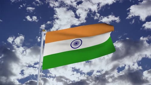 Realistic Waving India Flag with Clouds