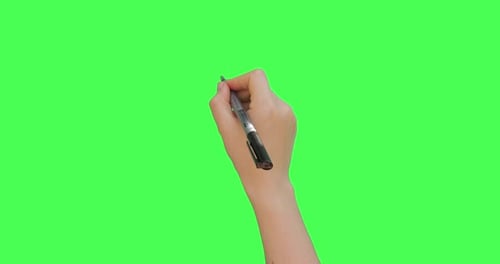 Businesswoman hand signing contract documents with a pen marker on a Green Screen. Gestures