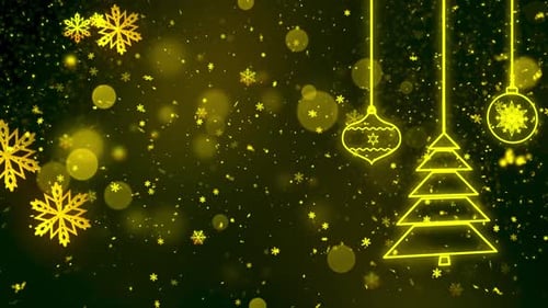 Christmas Celebration Background with Golden Snowflakes and Ornaments
