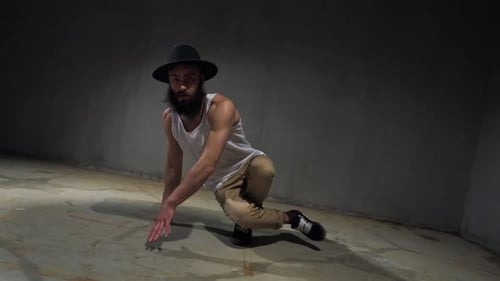 Young Guy Dancing Break, Urban Style Street Breakdancing Concept. Dancer Jumps, Motion, Movement