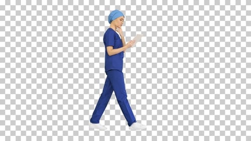 Young woman doctor or nurse in scrubs, Alpha Channel