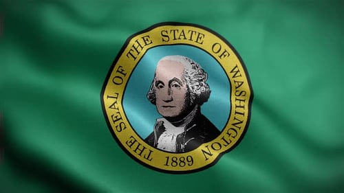 Washington State Flag Waving with Official Seal of George Washington