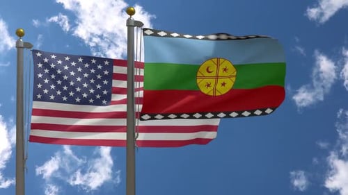 Bandera de Estados Unidos Vs Bandera Mapuche Bandera de nativos americanos en asta de bandera