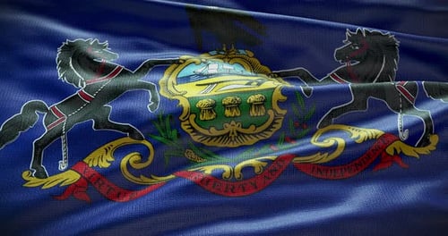Realistic Waving Pennsylvania State Flag with Coat of Arms