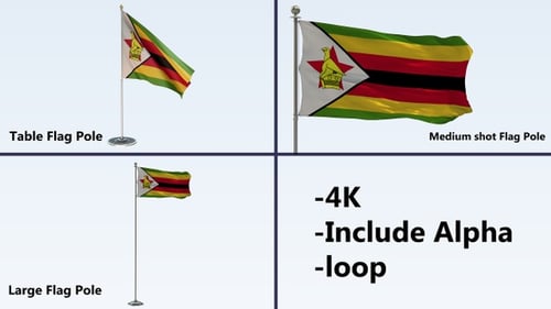 3D Waving Zimbabwe Flag Animation with Alpha Channel Loop
