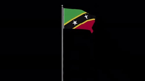 Waving Saint Kitts and Nevis Flag on Transparent Background