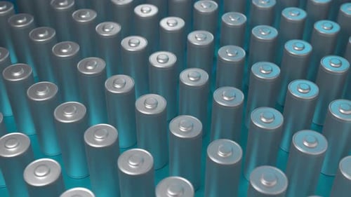 Animation of Silver Batteries on Blue Surface