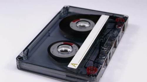 Close Up of a Gray Transparent Cassette Tape