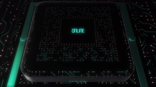 Futuristic Digital Circuit Board with Online Text Animation