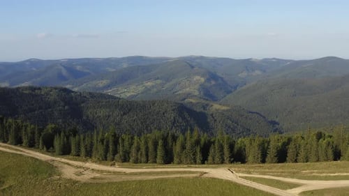 Aerial View of Mountain Peaks Covered with Dense Pine Forest