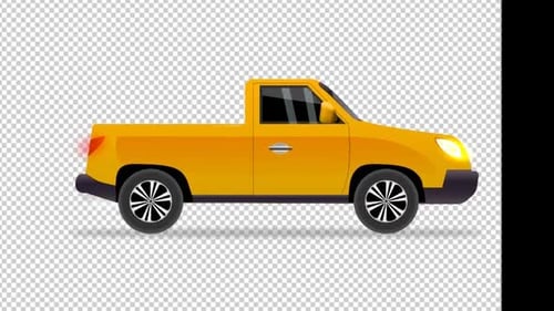 Animated Yellow Pickup Truck Driving with Alpha Channel