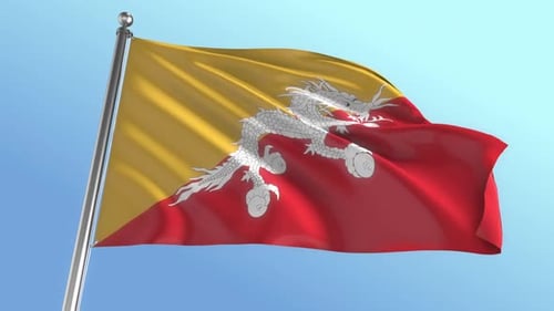 Realistic 3D Animation of Bhutan National Flag Waving in Wind