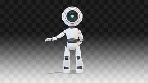 3D Robot Waves and Presents Gift Box with Alpha Channel