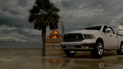 Luxury Pickup Standing in Front of the Grand Mosque