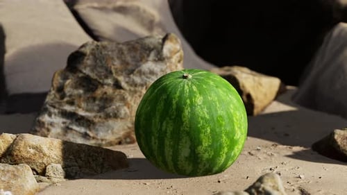 Fresh Watermelon on a Beautiful Sand Beach