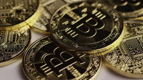 Rotating shot of Bitcoins