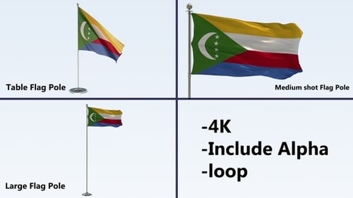 Comoros National Flag Waving Loop with Alpha Channel